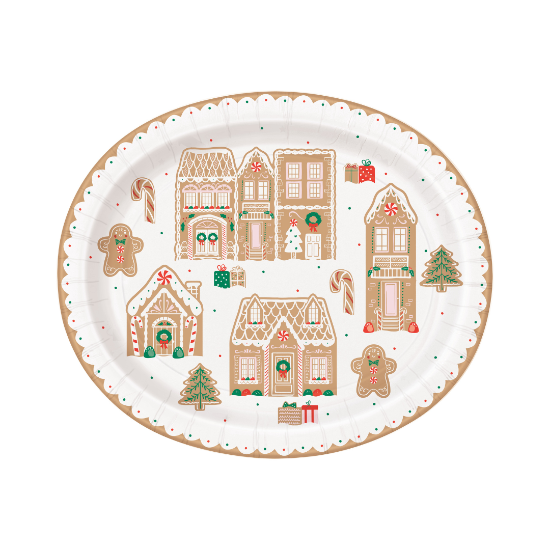 Assiettes ovales – Noël Pain d’Épice – 12 po – 8/Pqt Unique