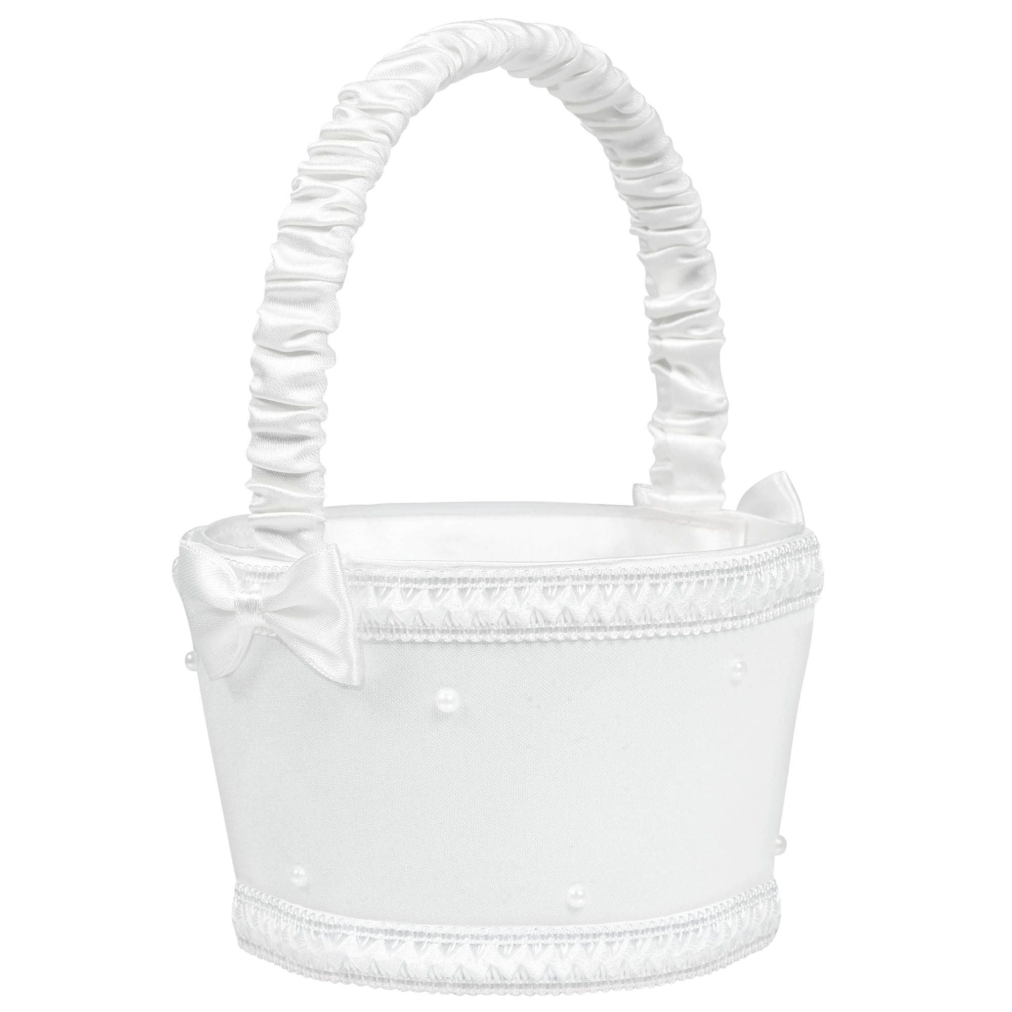 Basic Flower Basket - White with Faux Pearls