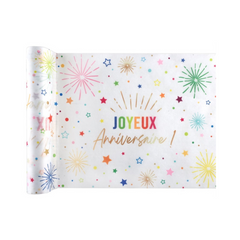 Chemin de table - Joyeux Anniversaire - Blanc