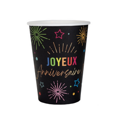 Verres en papier - Joyeux Anniversaire - Noir - /Pqt