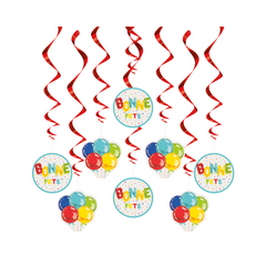 Décorations tourbillons suspendues - Bonne fête éclatantes - 8/Pqt Unique