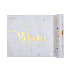 Chemin de table - Vive la retraite - Blanc