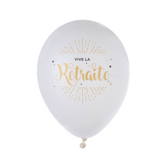 Ballon en latex - Vive la retraite - Blanc - 9" - 8/Pqt
