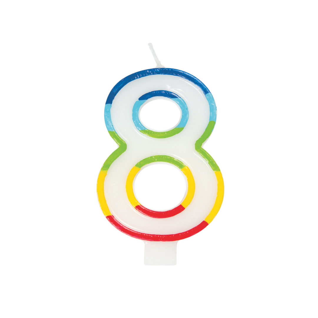 Chandelle d’anniversaire chiffre 8 – bordure arc-en-ciel Unique