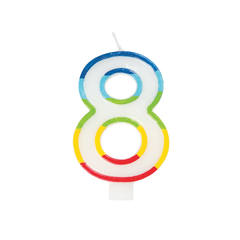 Chandelle d’anniversaire chiffre 8 – bordure arc-en-ciel Unique
