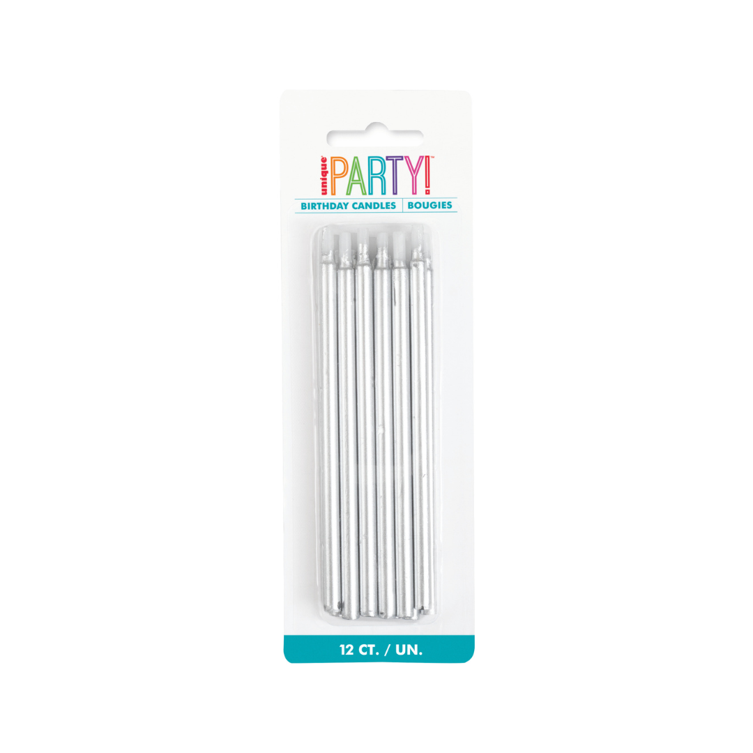 Chandelles d’anniversaire argentées – 5 po – 12/Pqt Unique
