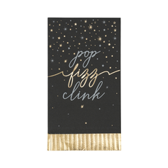 Serviettes invitées à bordure frangée – Nouvel An Disco – “Pop, Fizz, Clink” – 16/Pqt Unique