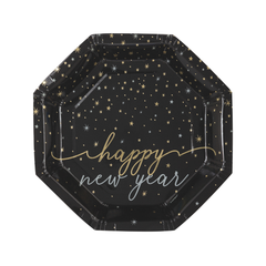 Assiettes en forme octogonale – Nouvel An Disco – “Joyeux Nouvel An” – 8/Pqt Unique