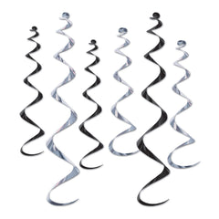 Hanging Swirl Decorations - Black and Silver - 6/Pack