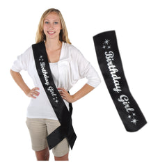 Satin Scarf - Birthday Girl - Black/Silver