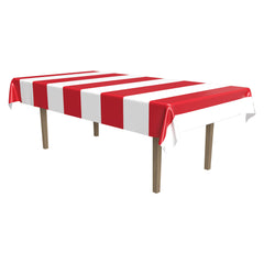Plastic Tablecloth - Red and White Stripes - 54" x 108"