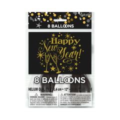 Ballons en Latex du Nouvel An - 12 po - 8/Pqt