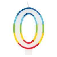Chandelle d'anniversaire - Chiffre 0 - Bordure arc-en-ciel