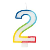 Chandelle d'anniversaire - Chiffre 2 - Bordure arc-en-ciel