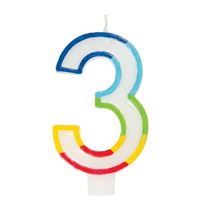 Chandelle d'anniversaire - Chiffre 3 - Bordure arc-en-ciel