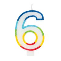 Chandelle d'anniversaire - Chiffre 6 - Bordure arc-en-ciel