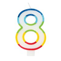 Chandelle d'anniversaire - Chiffre 8 - Bordure arc-en-ciel