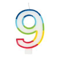 Chandelle d'anniversaire - Chiffre 9 - Bordure arc-en-ciel