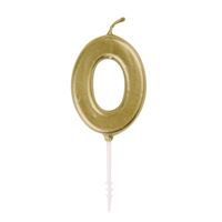 Mini birthday candle - Number 0 - On a stick - Metallic gold