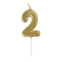 Mini birthday candle - Number 2 - On a stick - Metallic gold