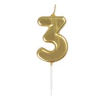 Mini birthday candle - Number 3 - On a stick - Metallic gold