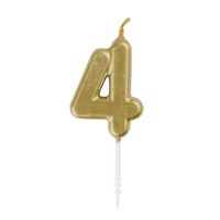 Mini birthday candle - Number 4 - On a stick - Metallic gold