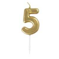 Mini birthday candle - Number 5 - On a stick - Metallic gold