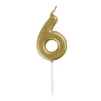 Mini birthday candle - Number 6 - On a stick - Metallic gold