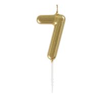 Mini birthday candle - Number 7 - On a stick - Metallic gold