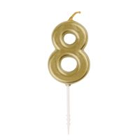 Mini birthday candle - Number 8 - On a stick - Metallic gold