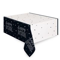 Nappe en Plastique - Happy Birthday - GLITZ - Noir et Argent - 54" x 84"