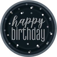 Assiettes à Repas - Happy Birthday - GLITZ - Noir et Argent - 9" - 8/Pqt