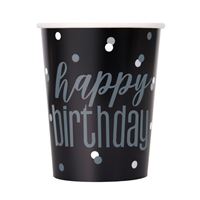 Verres en Papier - Happy Birthday - GLITZ - Noir et Argent - 9oz - 8/Pqt