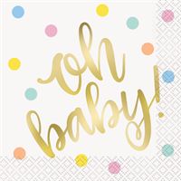 Serviettes à Breuvage - Oh Baby - Or - 16/Pqt