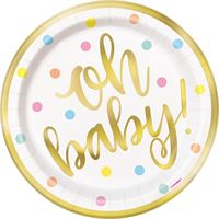 Assiettes à Dessert - Oh Baby - Or - 7" - 8/Pqt