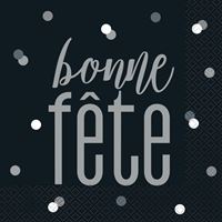 Serviette de Table - Bonne Fête - GLITZ - Noir et Argent - 16/Pqt