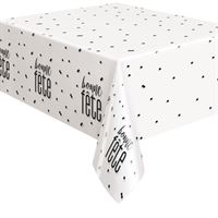 Nappe en Plastique - Bonne Fête - GLITZ - Noir et Argent - 54" x 108"