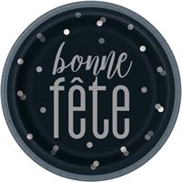 Assiettes à Repas - Bonne Fête - GLITZ - Noir et Argent - 9" - 8/Pqt