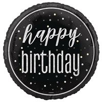 Mylar - Happy Birthday - GLITZ - Noir et Argent - 18"