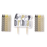 Ensemble de bougies - Happy Birthday - GLITZ - Noir - Or - Argent - 13/Pqt