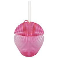 Verre - en forme de coquillage avec paille - Rose translucide - 15oz
