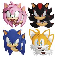 Masques de fête en papier assortis - Sonic - 8/Pqt