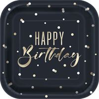 Assiettes à Dessert - Joyeux Anniversaire Or - 7" - 8/Pqt