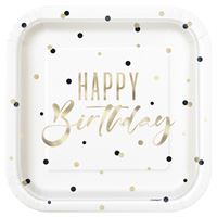 Assiettes à Repas - Joyeux Anniversaire Or - 9" - 8/Pqt