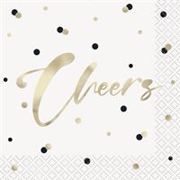 Serviettes à Breuvage - Cheers - Or et Blanc – 16/Pqt