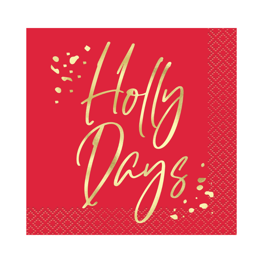 Serviettes à breuvage de Noël – Holly Days – 16/Pqt Unique
