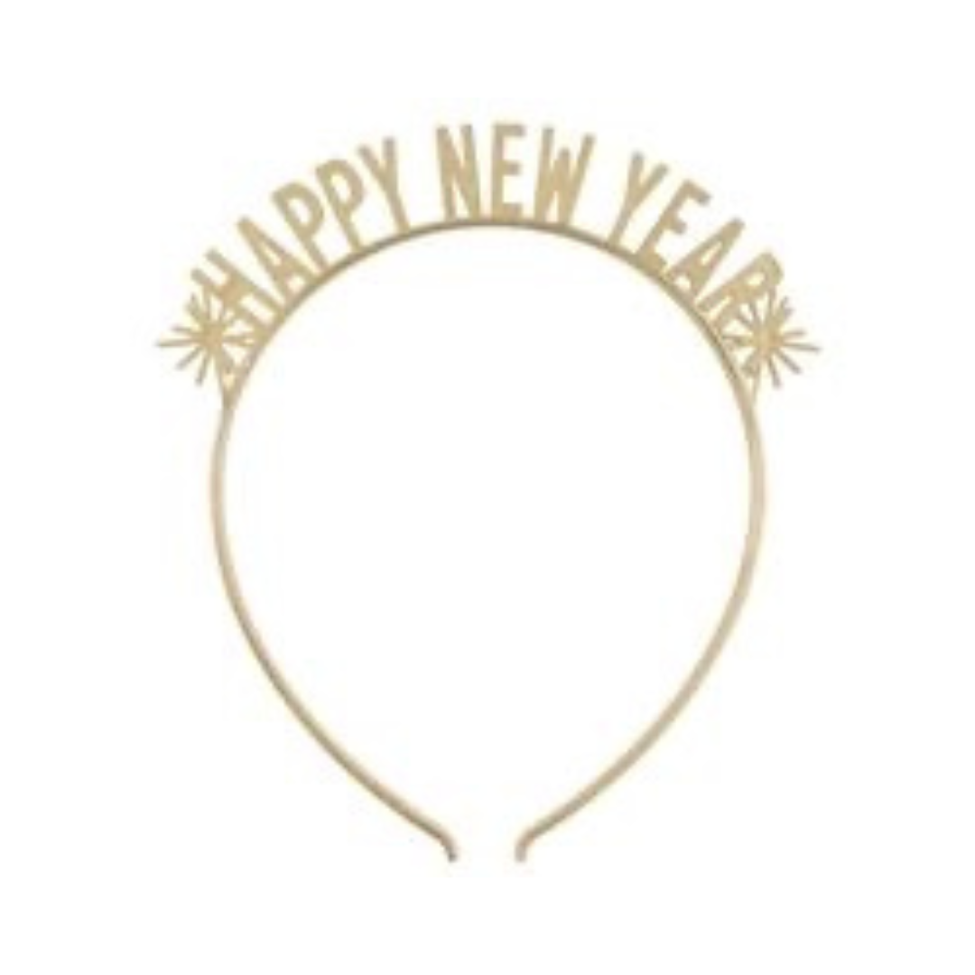 Serre-Têtes en Plastique – “Happy New Year” – Or – 4/Pqt Unique