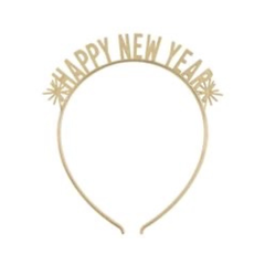 Serre-Têtes en Plastique – “Happy New Year” – Or – 4/Pqt Unique