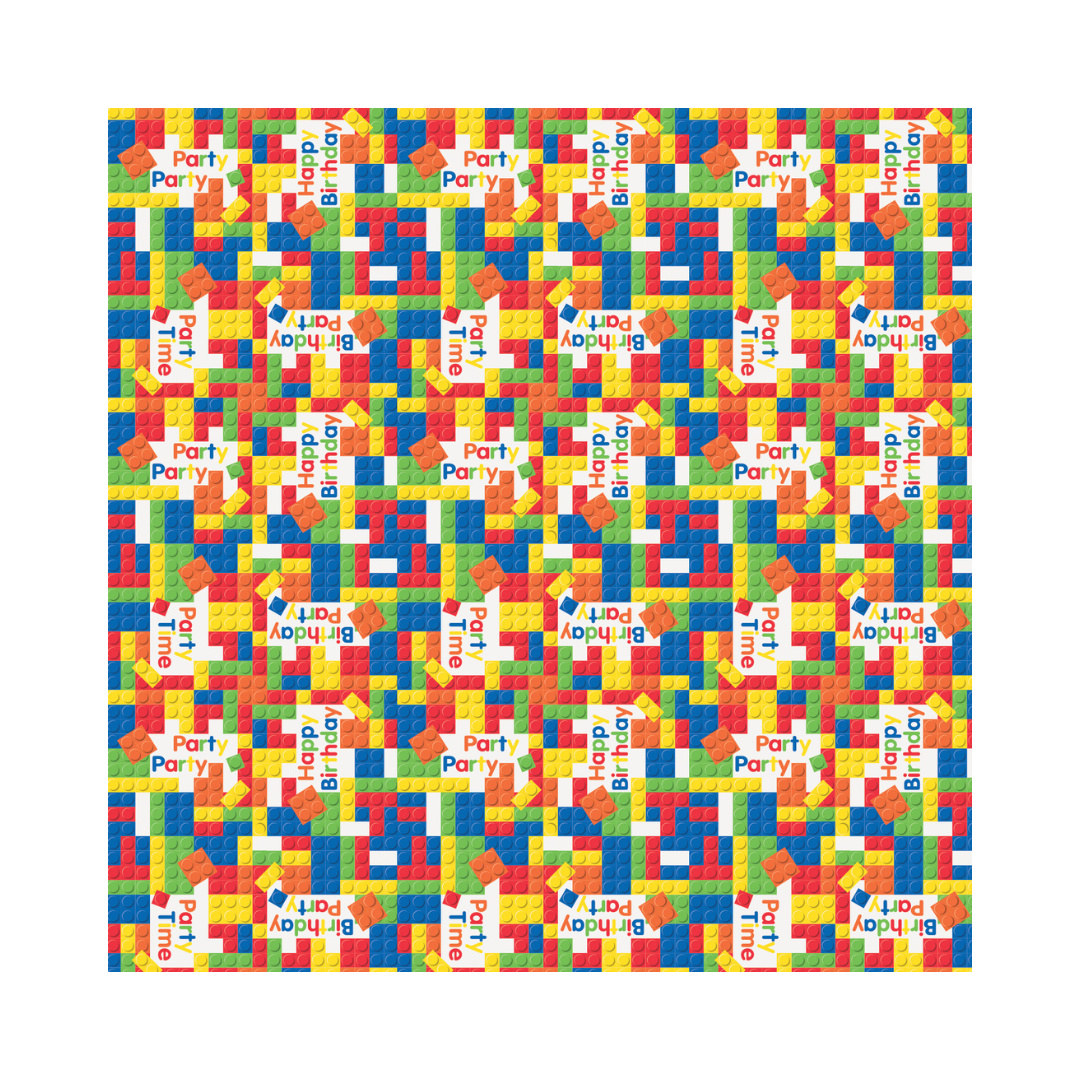 Papier d’Emballage Blocs de Construction Anniversaire - 30" x 5 pi Unique