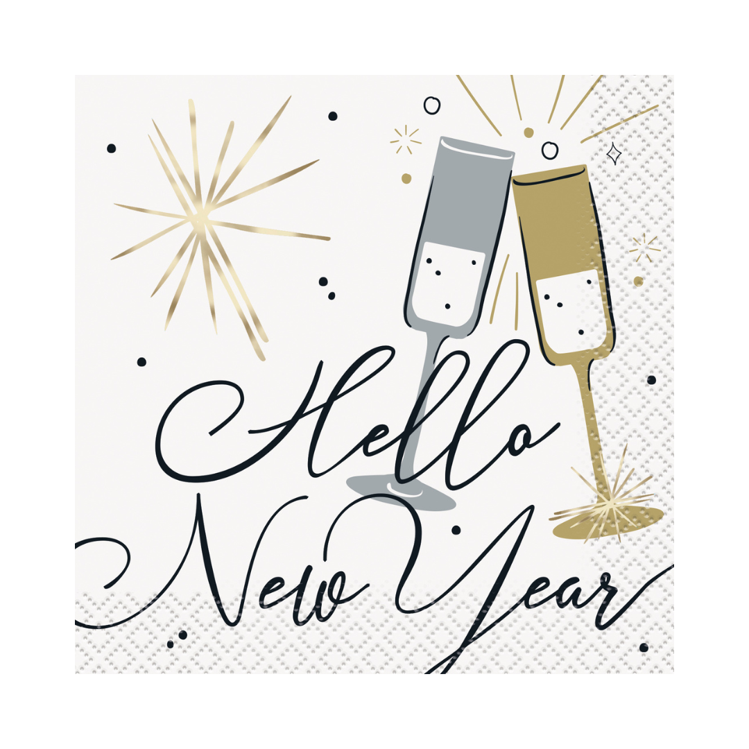 Serviettes à Breuvage - Portons un toast à la nouvelle année - Hello New Year - 16/Pqt Unique